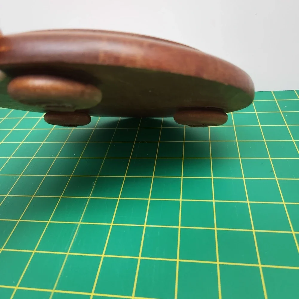 1970s Vtg Good wood Teak Flawed  Cheese Tray Glass Dome Cloche Wine Lobster